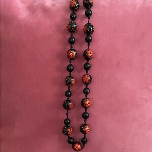 Vintage Black and Red painted Beaded Necklace
